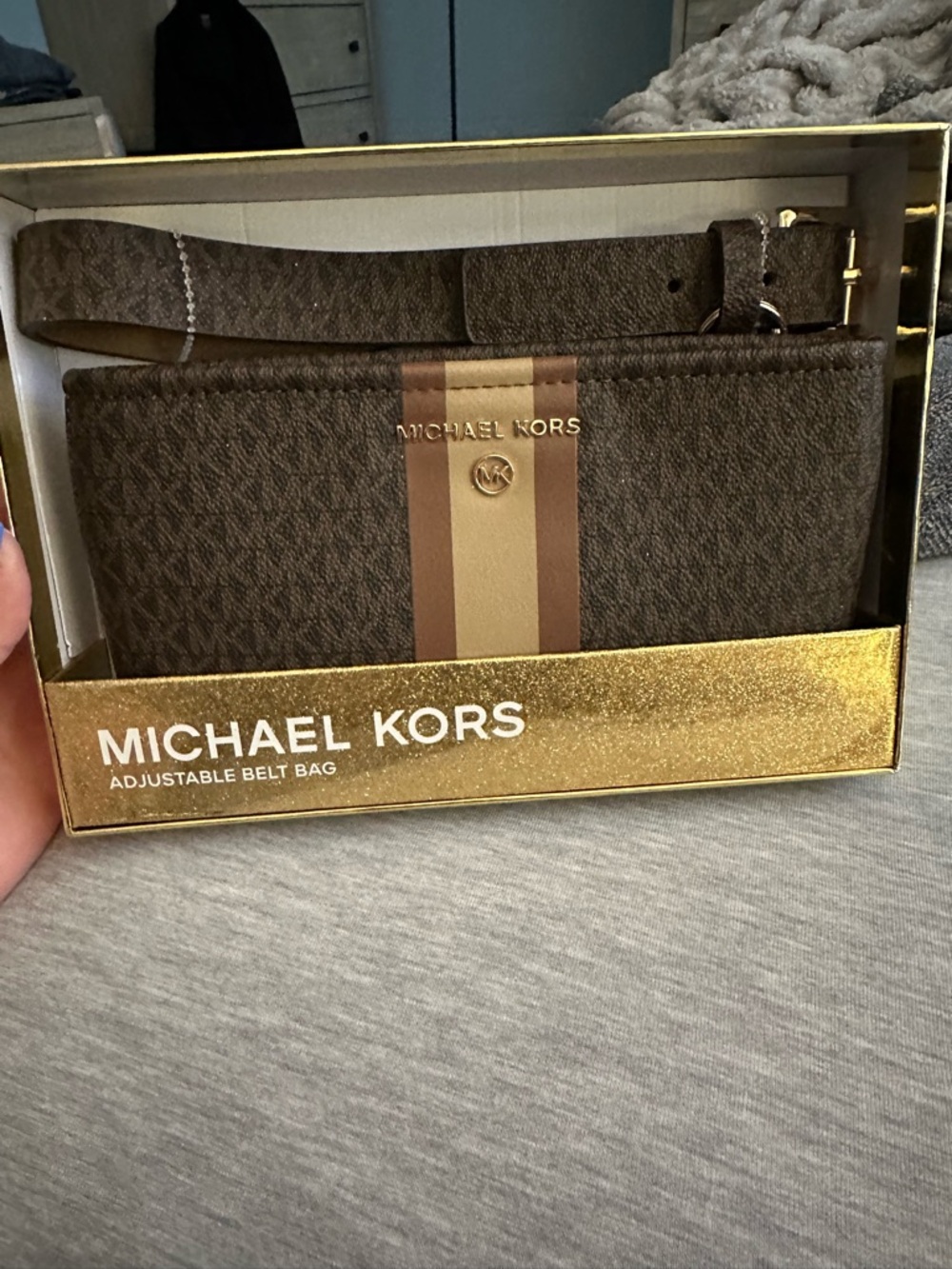 Michael Kors Brown & Tan Stripe  Adjustable Belt Bag